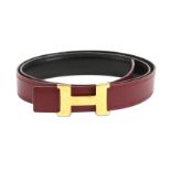 Hermes Mini Constance Belt, c. 1986, burgundy and black reversible box leather with gilt metal