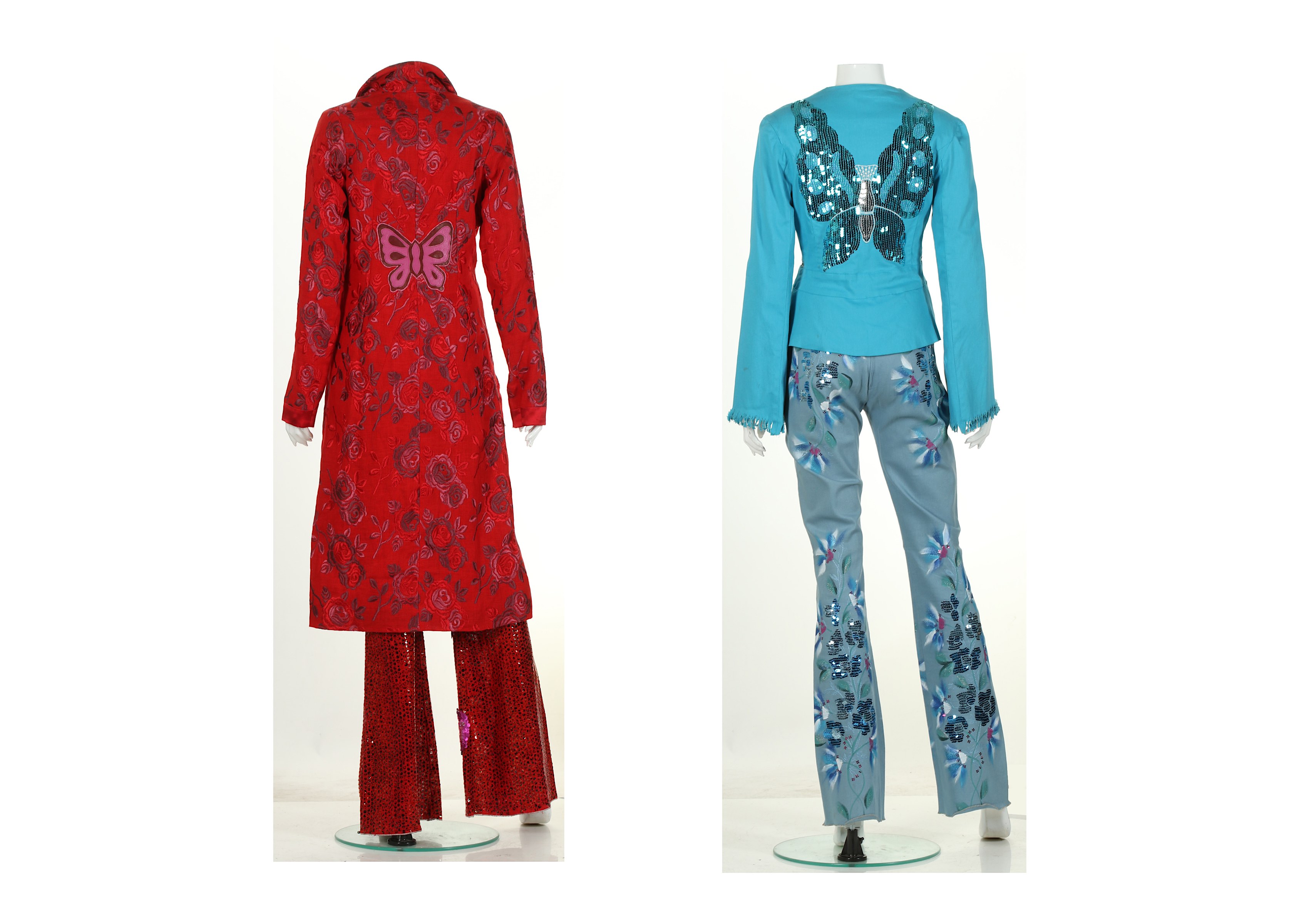 Voyage Blue and Red Ensembles, late 1990s, to include a red dress coat with leather butterfly to - Image 4 of 7