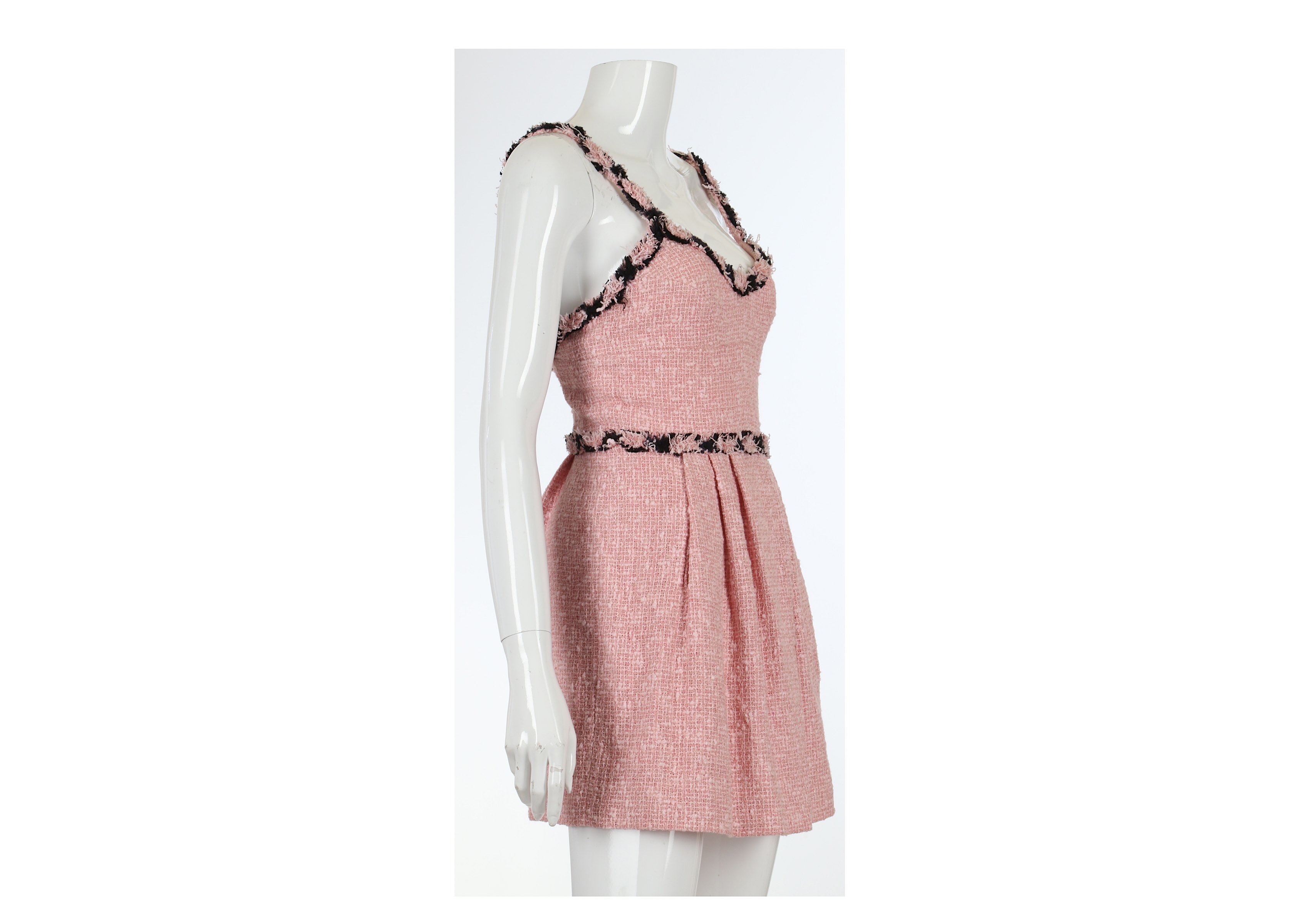 Chanel Pink and Black Boucle Mini Dress, Spring 2007, labelled size 36, 13"/34cm chest, 62cm long - Image 4 of 6