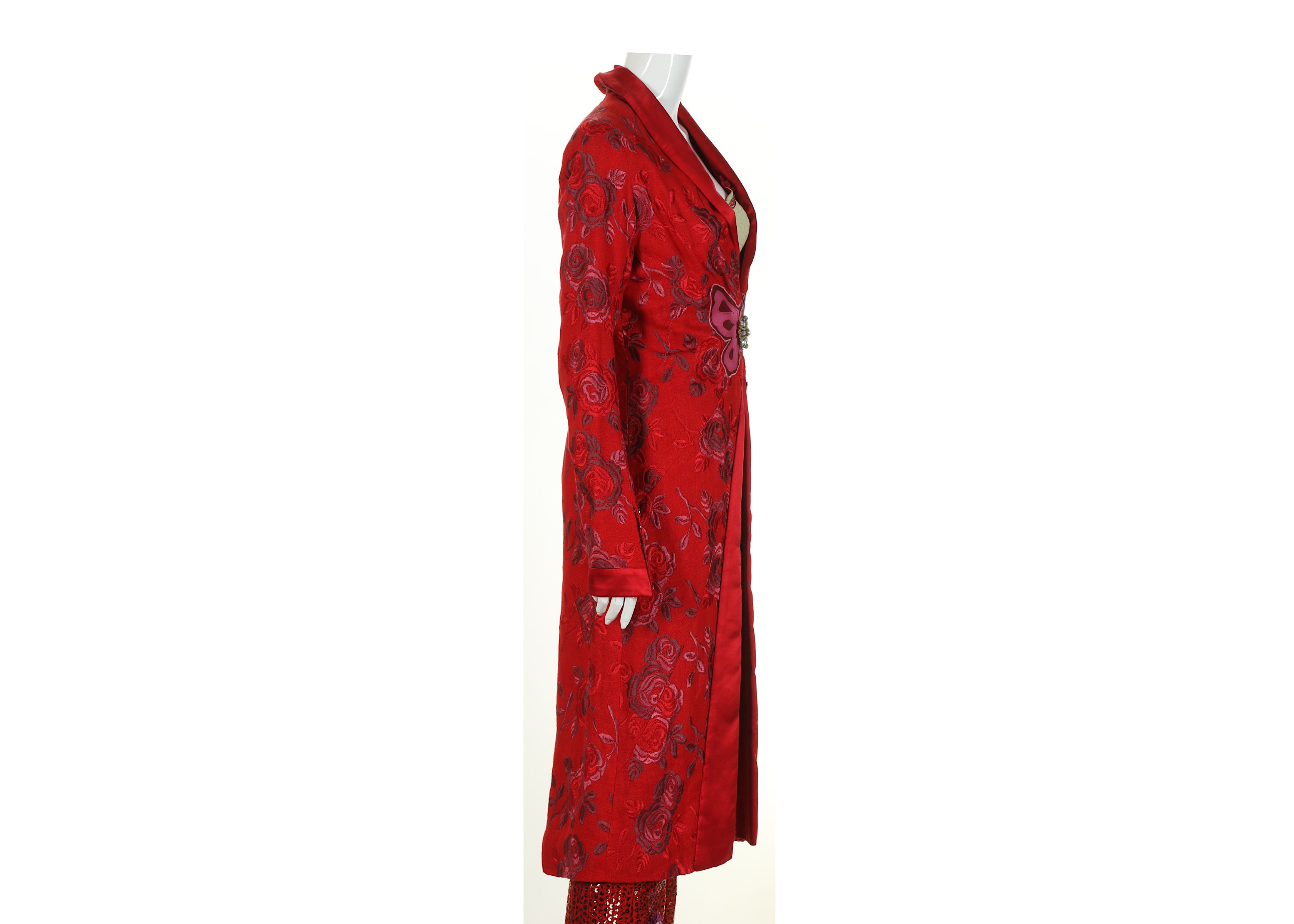 Voyage Blue and Red Ensembles, late 1990s, to include a red dress coat with leather butterfly to - Image 2 of 7