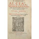 Alciato (Andrea) Opera omnia, title in red and black with woodcut vignette, lacking two leaves (