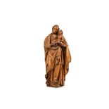 A FINE LATE 16TH CENTURY SOUTH GERMAN (POSSIBLY AUGSBURG) CARVED BOXWOOD GROUP OF THE MADONNA AND