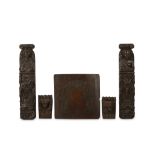 A PAIR OF ELIZABETHAN CARVED OAK CARYATID PANELS TOGETHER WITH THREE FURTHER 17TH CENTURY OAK PANELS