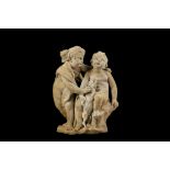 A LATE 17TH / EARLY 18TH CENTURY FRANCO-FLEMISH TERRACOTTA MODEL DEPICTING A PAIR OF PUTTI AS AN