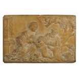 A LATE 16TH / EARLY 17TH CENTURY GERMAN SOLNHOFEN STONE RELIEF DEPICTING THE HOLY FAMILY AND ST.