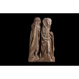 A LATE 15TH / EARLY 16TH CENTURY FLEMISH CARVED OAK RELIEF OF ST JOHN AND THE VIRGIN the fragmentary