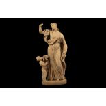 AN 18TH CENTURY FRENCH TERRACOTTA BOZZETTO OF CERES WITH A PUTTO Ceres with her drapery falling to