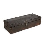 A 16TH / 17TH CENTURY SPANISH CUIR BOUILLI AND IRON BOUND CASKET / DOCUMENT BOX the leather