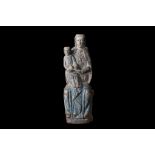 A 15TH CENTURY SOUTH GERMAN CARVED AND POLYCHROME LIMEWOOD (LINDENWOOD) FIGURE OF THE MADONNA AND