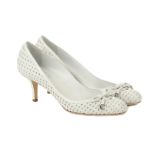 Christian Dior White Heels, woven leather with sil