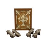 TWO PAIRS OF MOTHER-OF-PEARL-ENCRUSTED OTTOMAN HAMMAM BATH SLIPPERS AND A MOTHER-OF-PEARL-