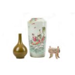A Chinese porcelain vase with tea dust glaze and other items