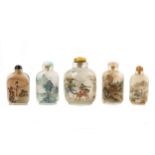Five Chinese inside painted glass snuff bottles