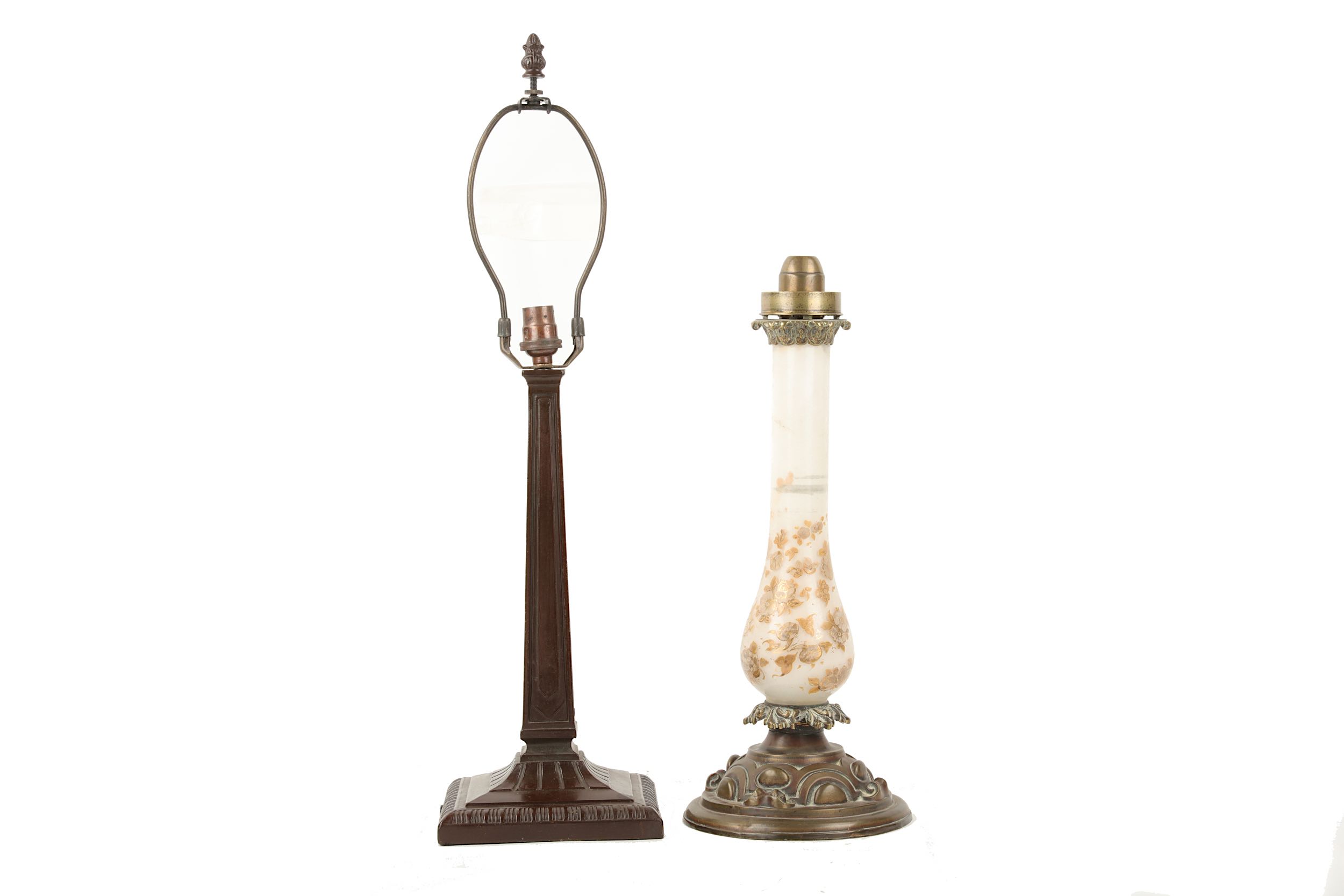 A 19th Century glass and brass lamp base