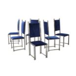 A set of six 1970s Italian chairs, retailed by Design 2000 Milan, with brass and chrome coloured