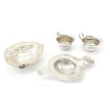 A mixed group of sterling silver items, to include an Edwardian heart shaped bonbon dish with pierce