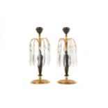 A pair of 19th Century Egyptian revival bronze and ormolu lustre candlesticks, each figural column