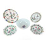 A pair of Chinese famille rose porcelain dishes and others