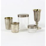 A Russian silver and silver gilt tot cup, a French silver tot cup,