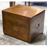 A 19th Century mahogany box, the front inlaid an urn patera and swags, carry handles to the sides,