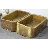 Two brown glazed stoneware troughs, each of rectangular form with canted corners, impressed mark,