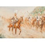 RF/A Column of 17th Lancers/initialled and dated '18/watercolour, 39.5cm x 53.