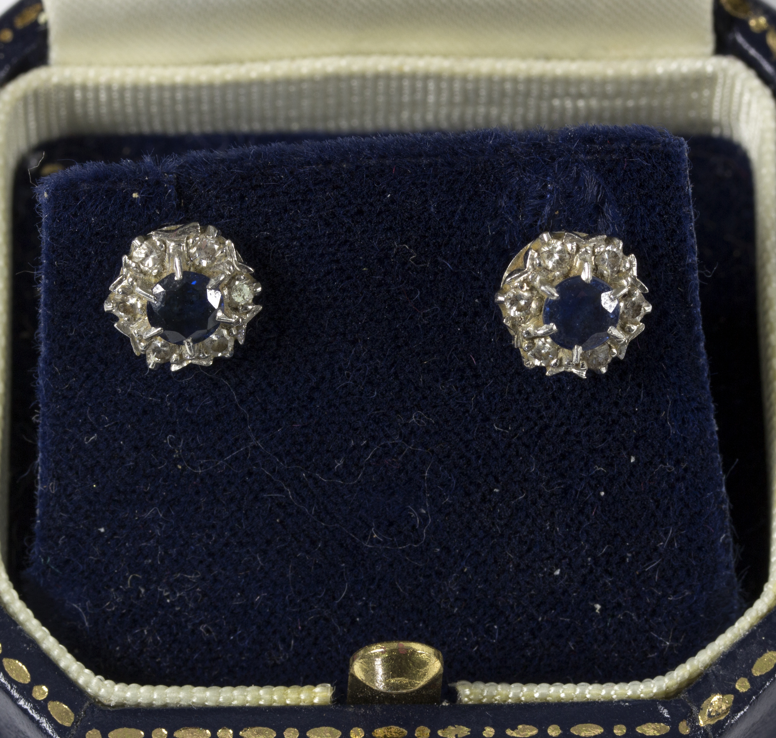 A pair of sapphire and diamond cluster earrings, a sapphire and diamond 18ct gold ring, - Image 2 of 2