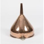 A large 19th Century copper funnel with incorporated strainer,