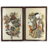 19th Century Chinese School/Warrior and Deity with wah wah/a pair/watercolour on a printed base,