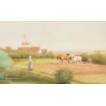 R H Walker/The Plough Team/signed/watercolour, 19cm x 32.