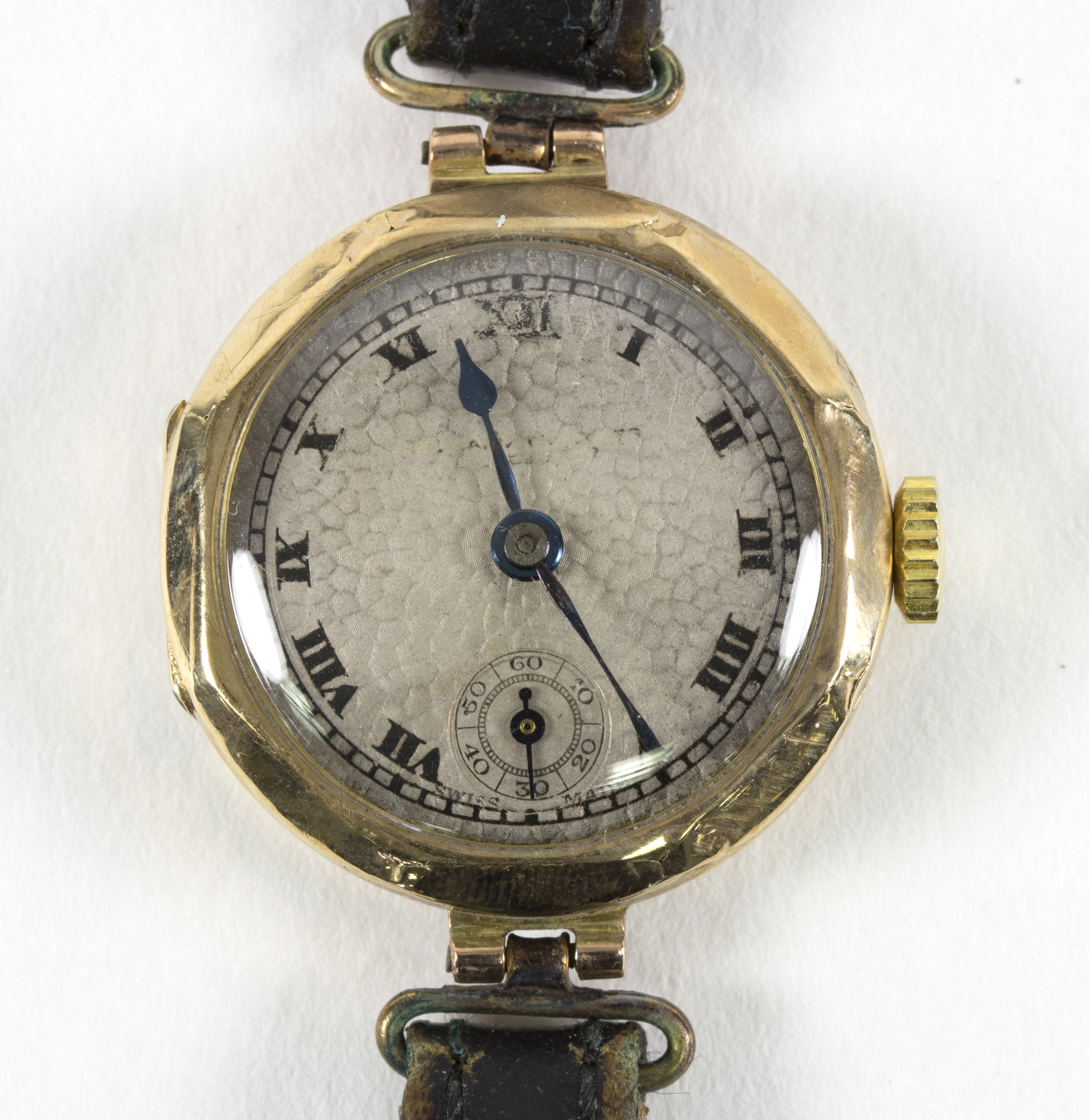 A 9ct gold cased wristwatch with subsidiary dial, a Victorian gold seed pearl crescent brooch, - Image 2 of 2