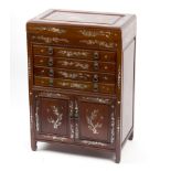 A Chinese canteen cupboard inlaid with flowering branches and birds in mother-of-pearl,