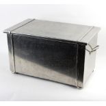 A stainless steel two-handled coal box,