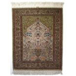 A Hereke silk and metal thread souf style prayer rug,