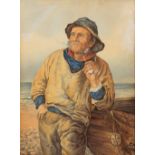 Late 19th Century English School/Fisherman Smoking a Clay Pipe/watercolour, 48.