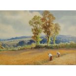 John Bates Noel (British 1870-1927)/Cutting Corn near Malvern/signed/watercolour,