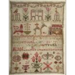 A 19th Century needlework sampler (faded),