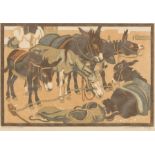 Norbertine Von Bresslern-Roth (Austrian 1891-1978)/Group of Five Donkeys/signed in pencil/woodcut,