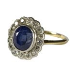 A sapphire and diamond cluster ring,