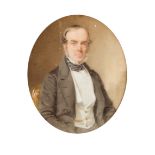 19th Century English School/Portrait of a Gentleman/half length/oval/watercolour on marble, 16.