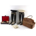 Two pairs of black leather riding boots both with wooden trees, by Maxwell London,