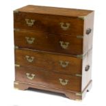 A 19th Century brass bound secretaire campaign chest, fall front with fitted interior, 76cm wide,