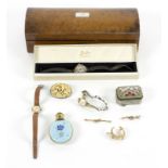 A 9ct gold cased wristwatch with subsidiary dial, a Victorian gold seed pearl crescent brooch,