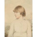 Circle of John Downman/Portrait of a Lady/half-length wearing a white dress/watercolour over pencil,