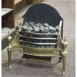 A George III style fire grate, the serpentine front with brass finials, fitted for electricity,