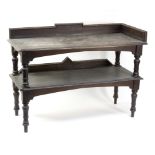 A Victorian mahogany buffet, the top with low gallery to the back and one side, on turned supports,