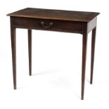 A George III mahogany side table, fitted a drawer on square tapering legs,