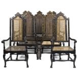 A set of William and Mary black and gilt japanned furniture,
