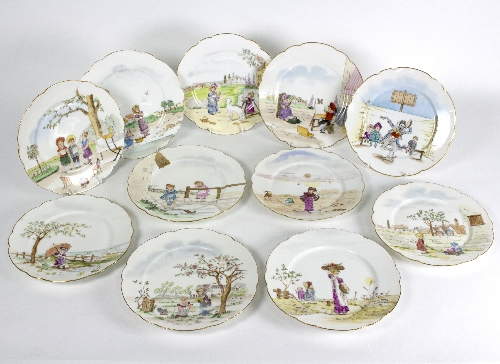 Eleven nursery plates, decorated childhood scenes and with wavy gilt rims, - Image 2 of 2