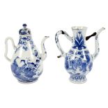 A 17th Century Chinese transitional blue and white ewer, decorated figures in gardens, 18.